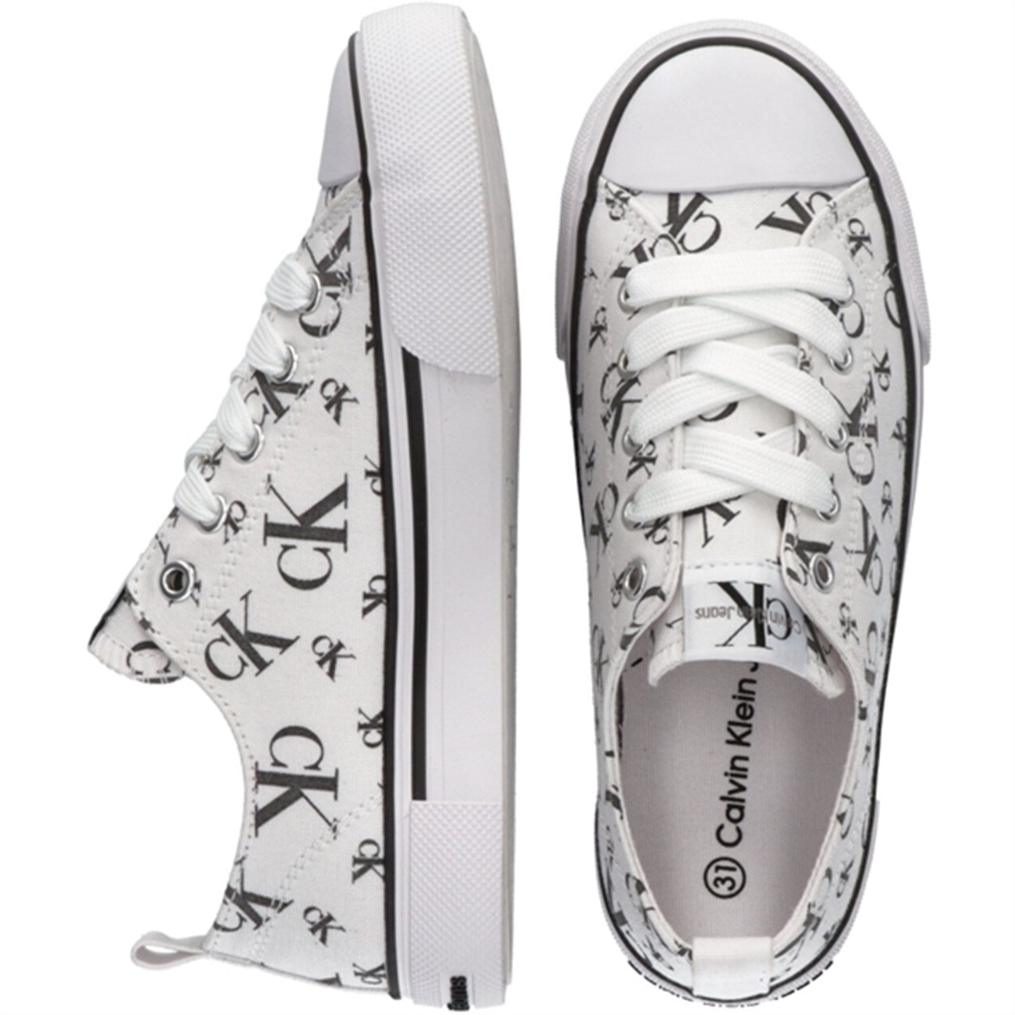 Calvin Klein Logo All Över Low Cut Lace-Up Sneakers White 2